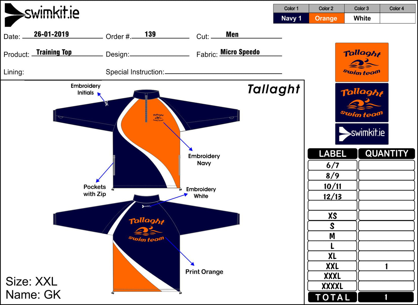 Tallaght Swim Team Training top