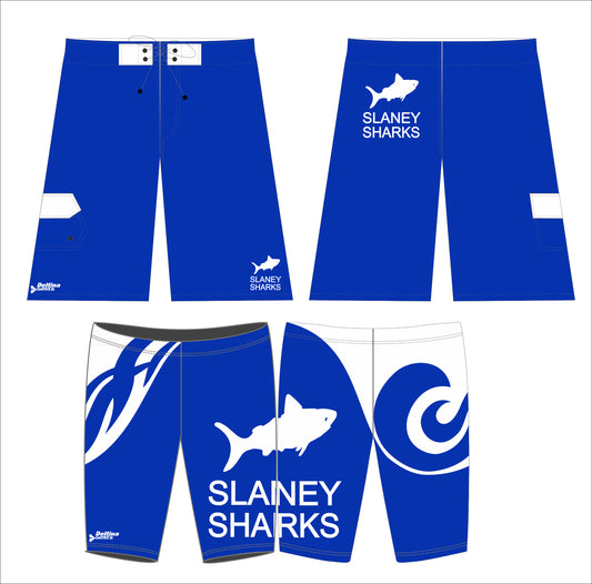 Slaney Sharks custom board shorts