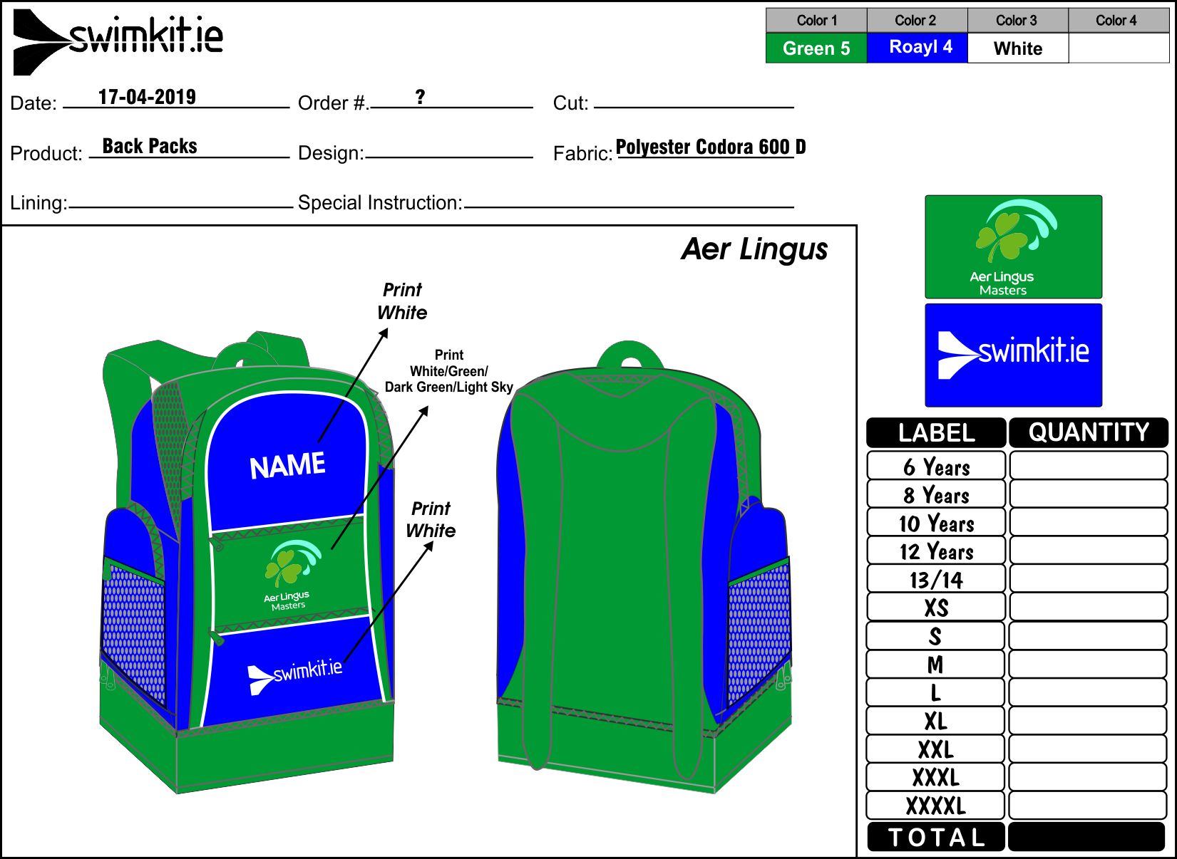 Aer Lingus Masters Backpack Swimkit